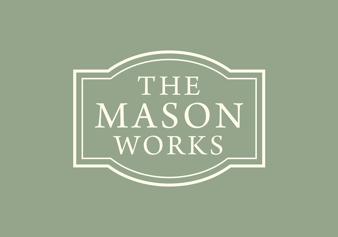 Branding of The Mason Works - Logo on sage